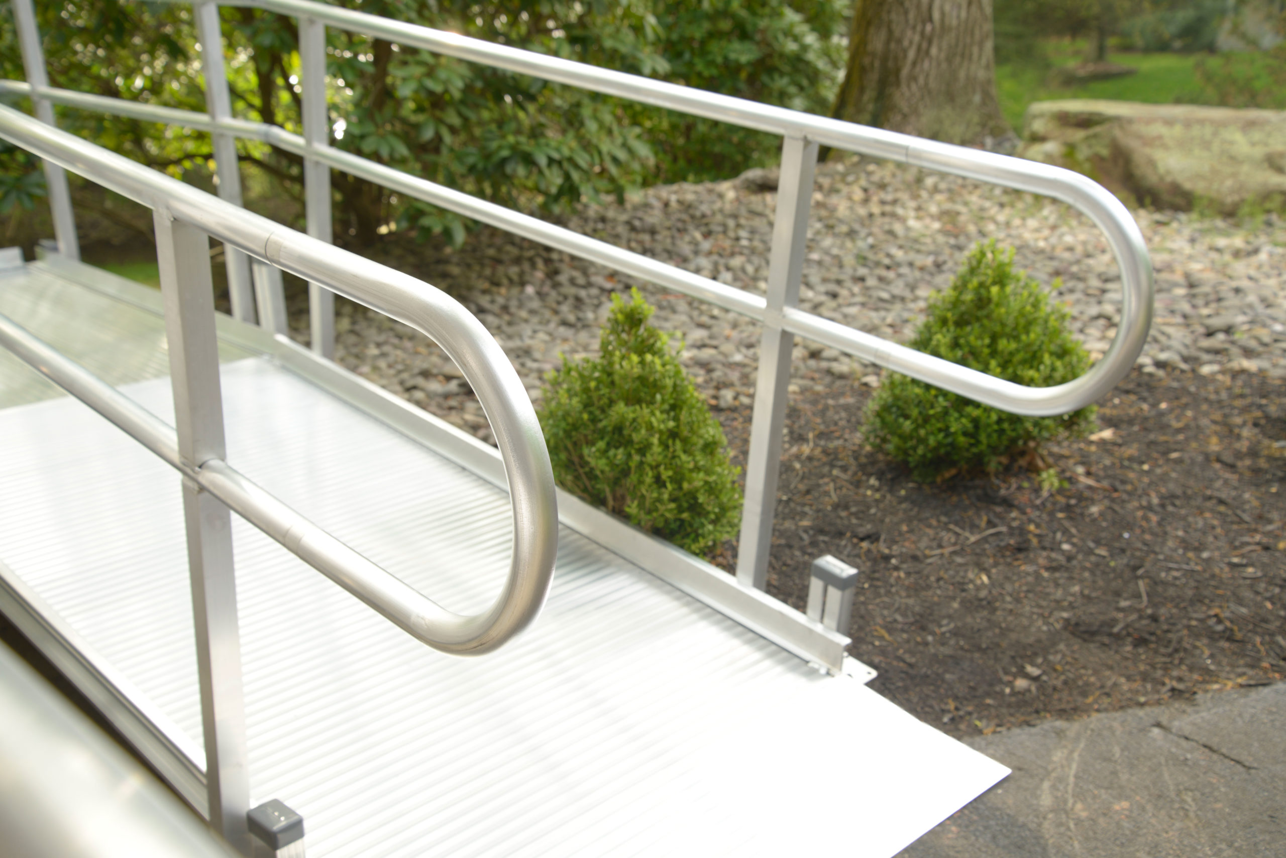 A metal ramp for wheelchair accessibility.