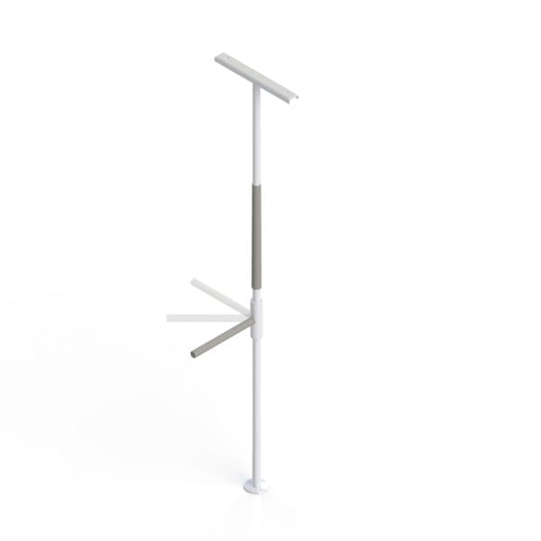 A floor to ceiling stabilizing pole with adjustable horizontal bar.