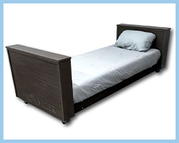 A twin-sized bed with a specialty bed frame.