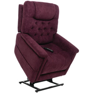 A remote-controlled reclining chair in maroon